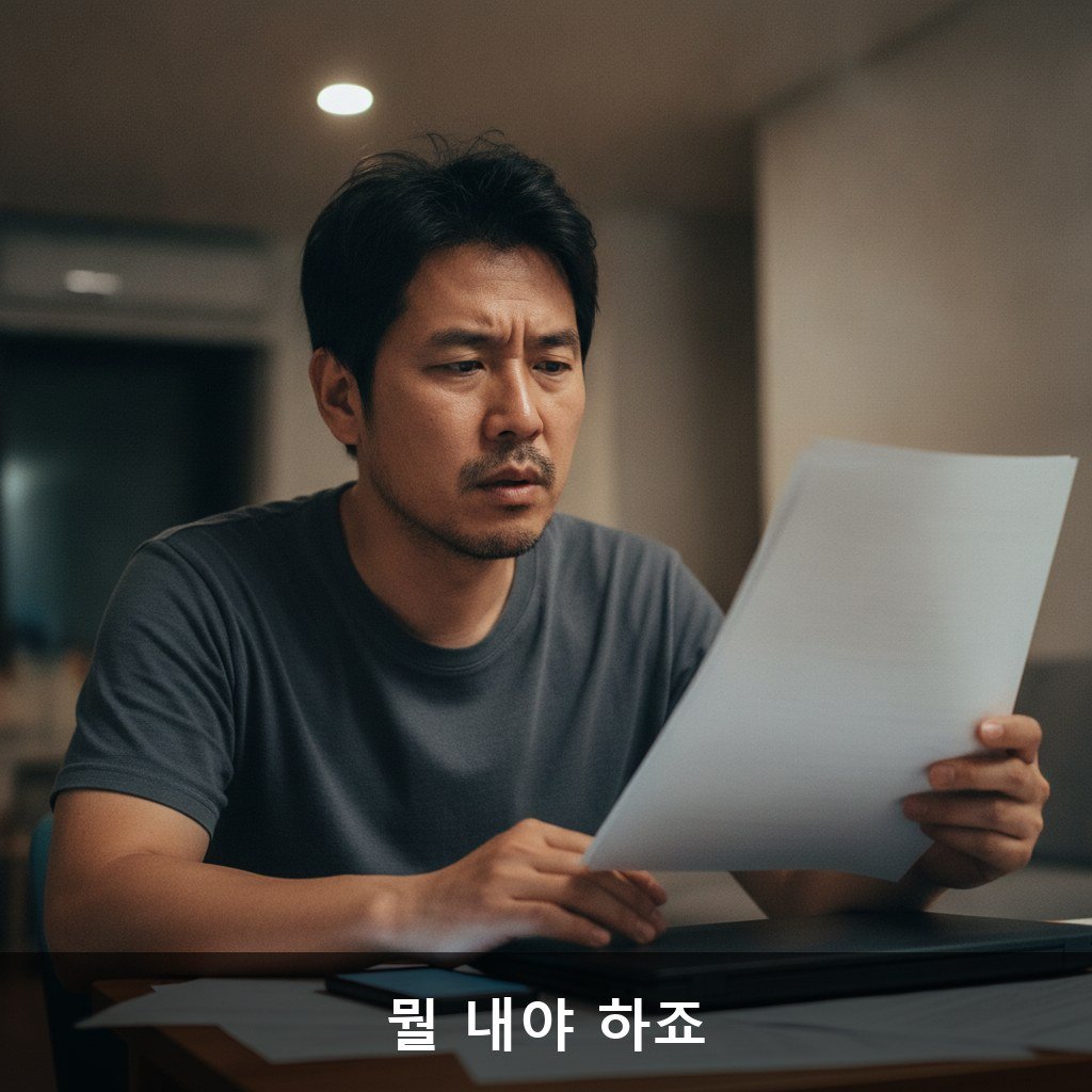 집 책상에서 가족돌봄휴가 신청에 필요한 서류를 하나씩 확인하며 정리하는 직장인