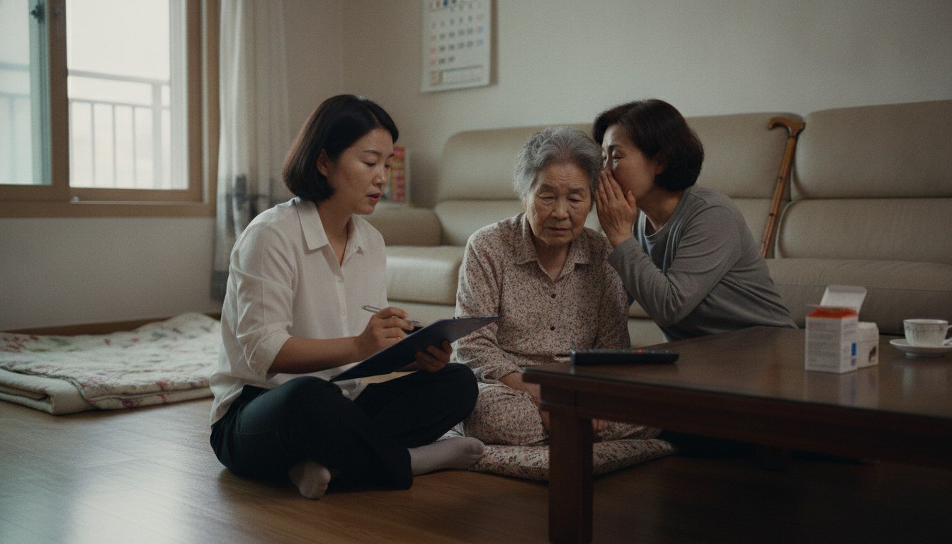 방문조사 중 조사원에게 부모님 상태를 설명하며 동석한 보호자
