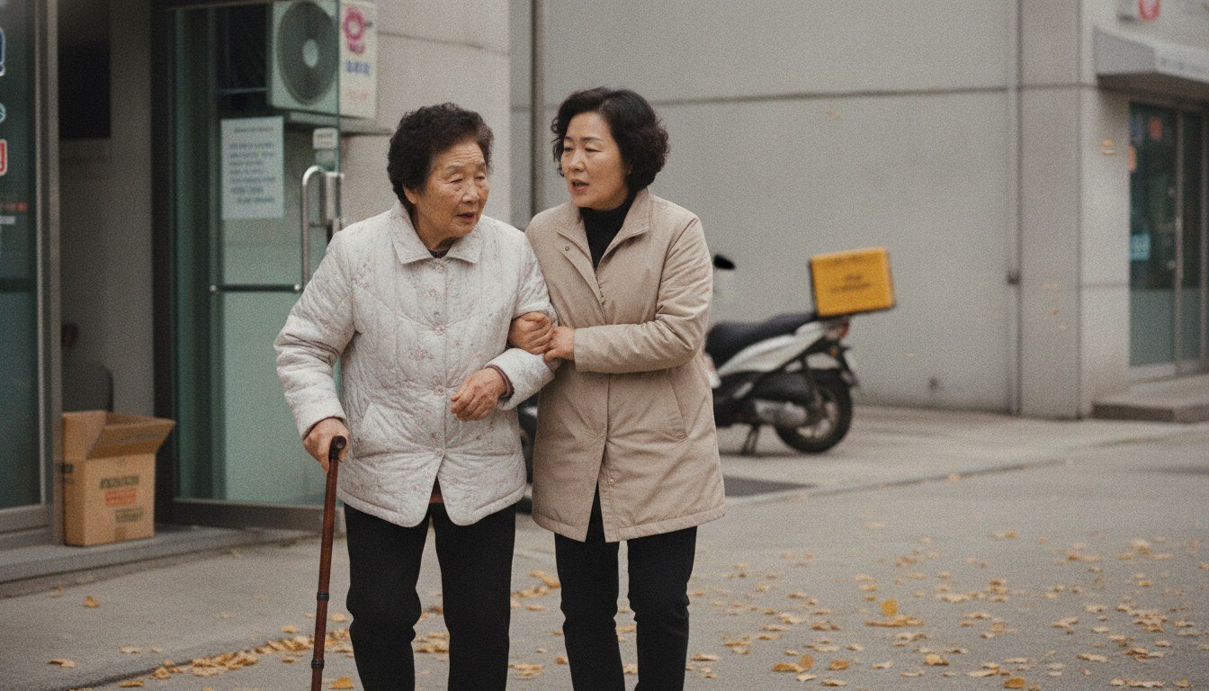 접종을 마치고 의원을 나와 함께 걸어가는 어머니와 딸